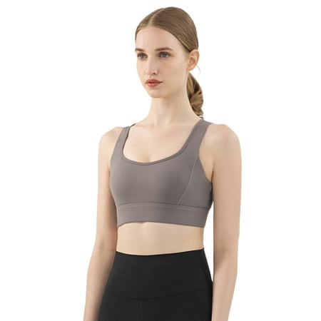 

huanledash U-Neck Wide Shoulder Strap Racerback Removable Pads Sports Bra Beauty Back Yoga Vest Bra for Daily Wear