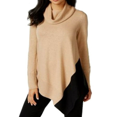 Alfani NEW Camel Shimmer Women's Large PL Petite Asymmetric Hem Sweater