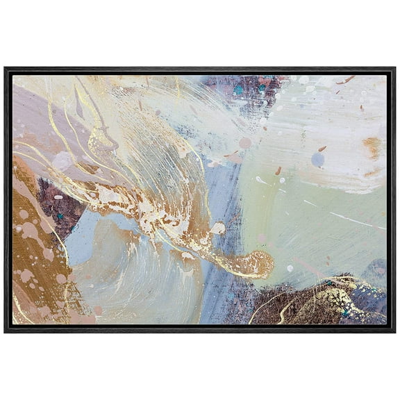 wall26 Framed Canvas Print Wall Art Minimal Retro Pastel Multicolor Paint Strokes Abstract Shapes Illustrations Modern Art Decorative Contemporary for Living Room, Bedroom, Office - 24x36 Black