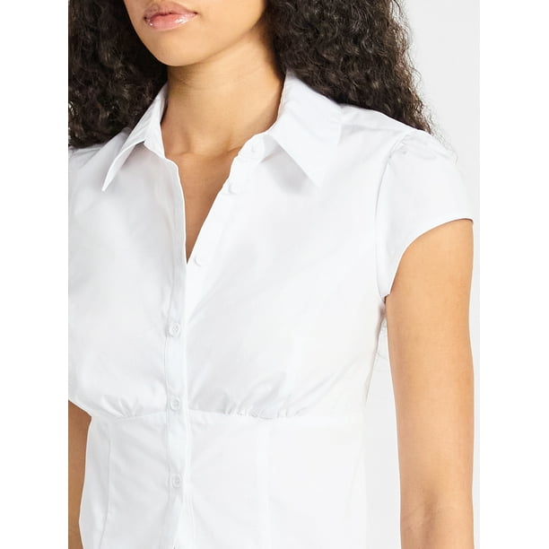 No Boundaries Corset Collared Top with Cap Sleeves, Women's