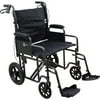 Roscoe Medical KT2212B Transport Wheelchair with 12" Rear Wheels, 22" Seat, Silver, 450 lb Capacity