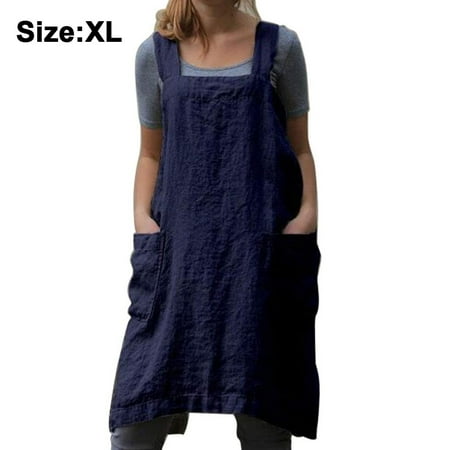 

Loose Home Clothes Cotton Linen Apron for women Cross Back Apron Pinafore Dress for Baking Cooking Gardening Work