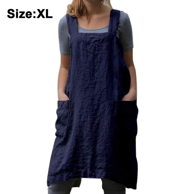 Tablier Ample en Coton et Lin pour Femmes, Dos Croisé, Robe Tablier pour Cuisson, Cuisine, Jardinage, Travail