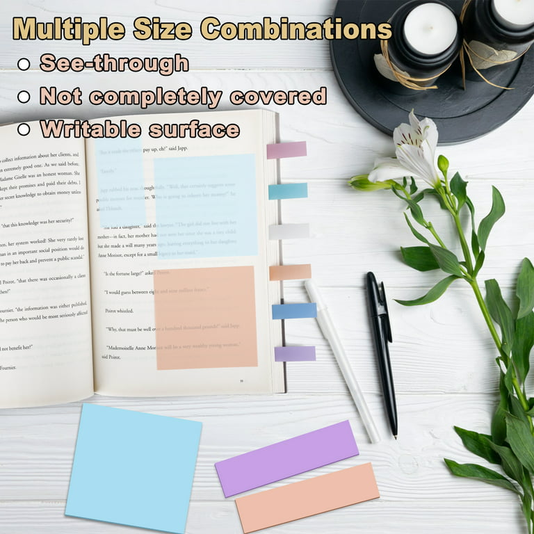 Transparent Sticky Notes with Aesthetic Pens Gift Set, 4 Pads White 3X5  Clear See Through