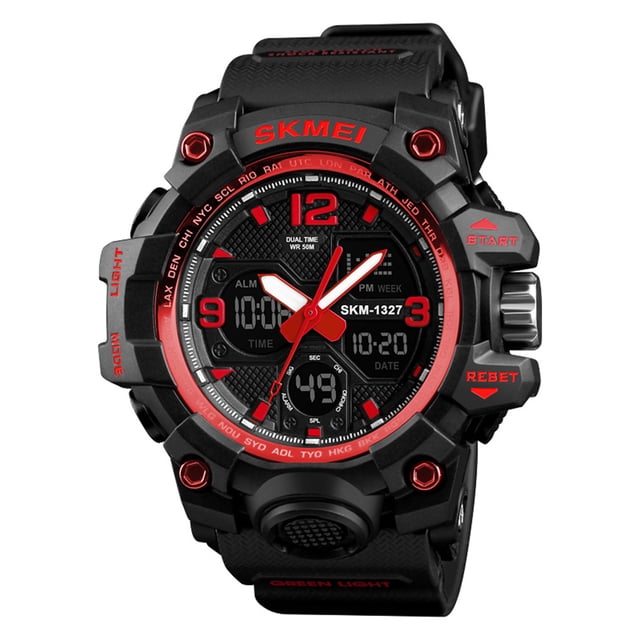 Reloj impermeable con pantalla dual, luz de fondo, esfera redonda, deportes, reloj de pulsera digital, alarma, cronómetro