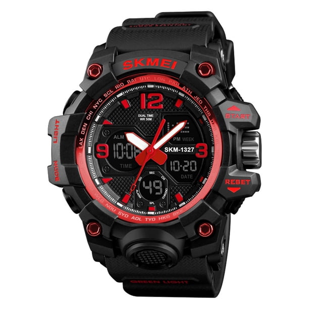 Reloj impermeable con pantalla dual, luz de fondo, esfera redonda, deportes, reloj de pulsera digital, alarma, cronómetro Inevent EL4547-01