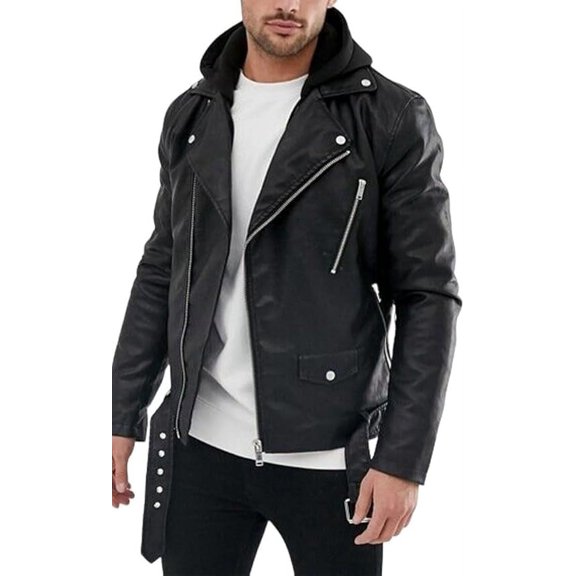 Men Genuine Leather Jacket Hooded Jacket for Men A315