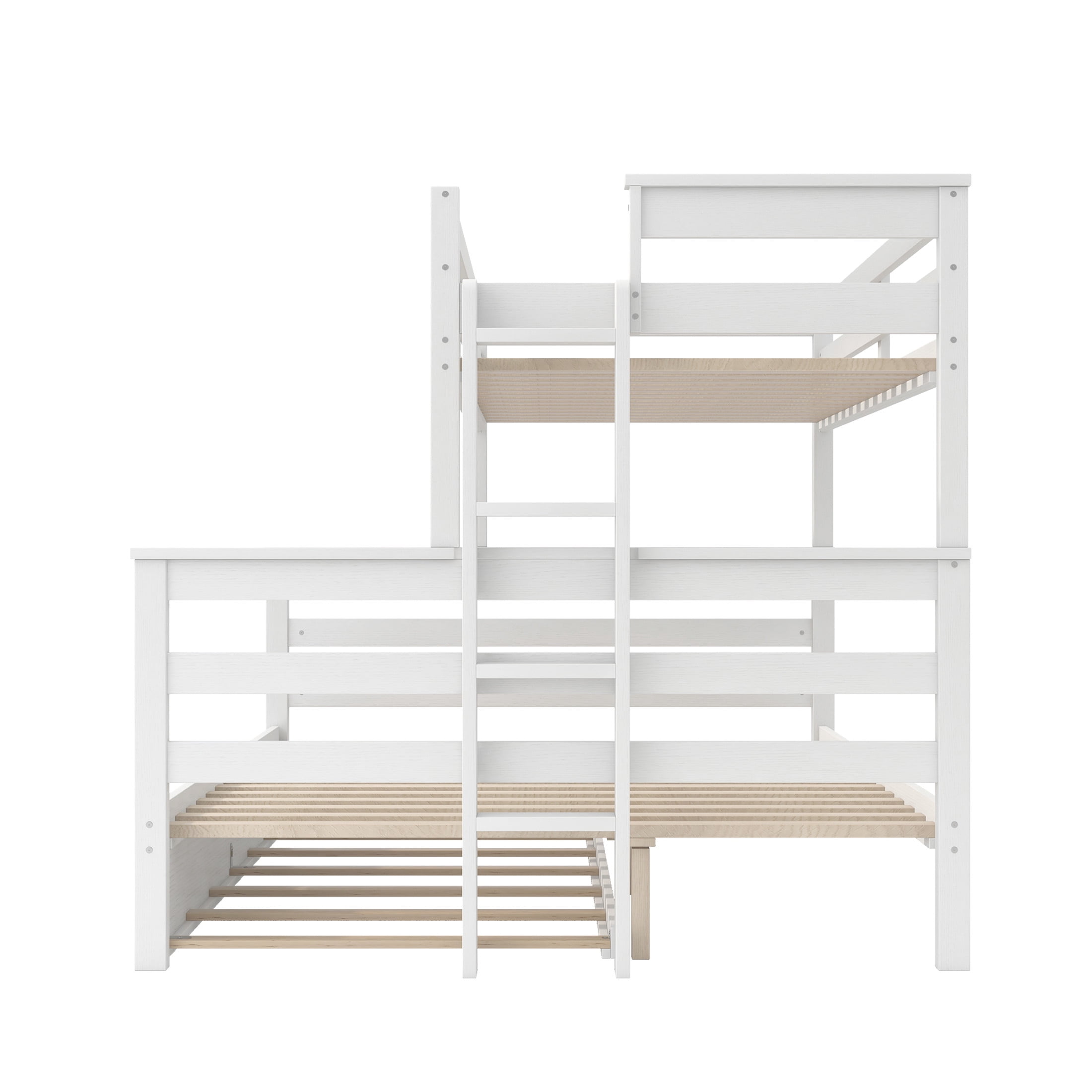 Noble House Zahra Twin XL over Queen Detachable Bunk Bed with Pull-out Guest Trundle, 3-in-1 Sleeping Solution, White