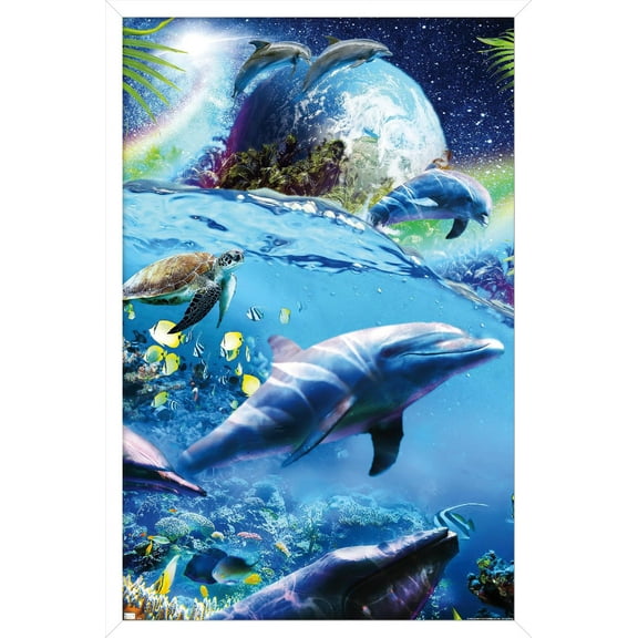 James Booker - Space Dolphins Wall Poster, 22.375" x 34" Framed