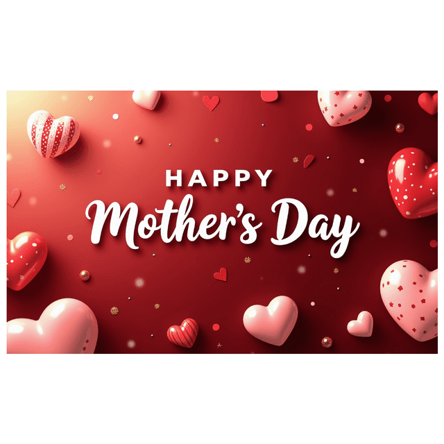 Red Background Happy Mothers Day Banner with Roses Hearts and Glitter Decors for Mothers Day Celebration Party Event Photography Backdrop Decorations