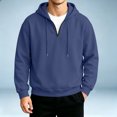 thumbnail image 4 of Trgacdwlo Lightweight Quarter Zip Hoodie Men Plain Long Sleeve Mens Pullover Shirts Drawstring Fall Winter Athletic Mens Sweatshirt Hoodie Dark Blue M, 4 of 5