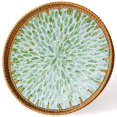 thumbnail image 2 of Round Rattan Serving Tray with Mother of Pearl Inlay, Natural Wicker Decorative Tray, 12Inch Table Decor & Food Display Tray, 2 of 8