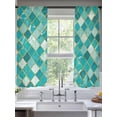 thumbnail image 2 of Teal Green Marble Sheer Curtains 2 Panels Set Gold Linen Argyle Geometric Abstract Stone Sheer Window Curtains Light Filtering Rod Pocket Voile Drapes for Bedroom Living Room 52"x63", 2 of 8