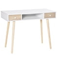 thumbnail image 2 of HOMCOM Kids Wooden Work Study Desk Makeup Vanity and Writing Computer Table with Storage Drawers & Pinewood Legs, White and Natural, 2 of 9