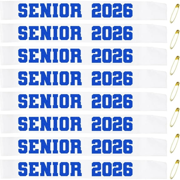 1 pcs White Senior 2026 Sashes with Royal Blue Glitter Letters - Senior Sash Class of 2026, Graduation Celebration Cheer Sash, Class Competition Sashes, Graduation Party Supplies Favors
