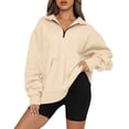thumbnail image 1 of Baywell Women's Oversized Half Zip Sweatshirt Quarter 1/4 Zipper Long Sleeve Drop Shoulder Pocket Pullover Jacket Tops Beige S-3XL, 1 of 5