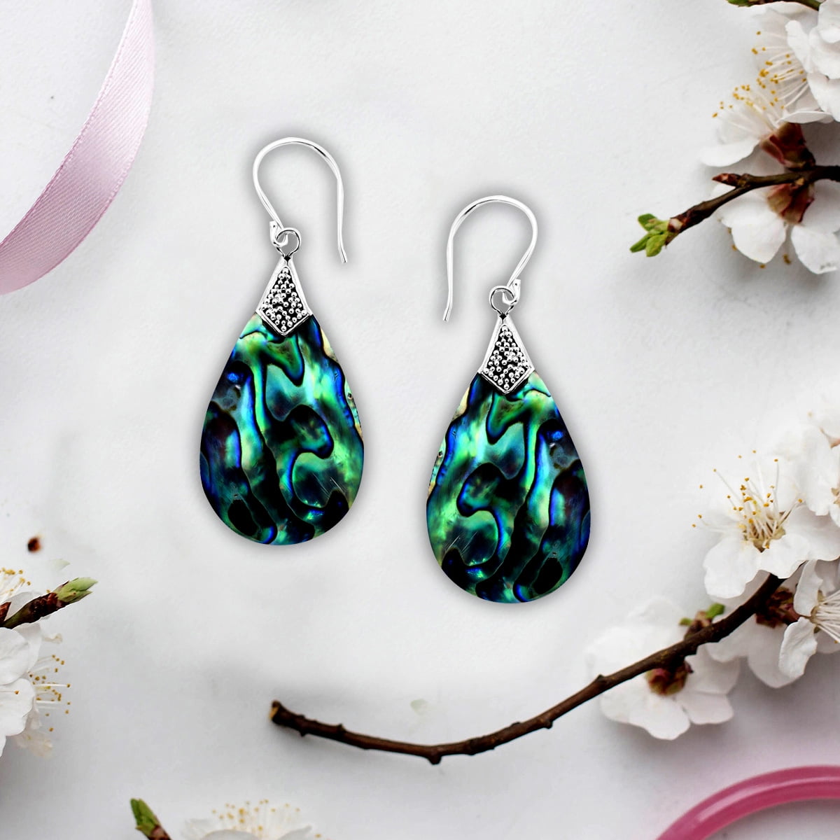 Abalone Shell Dangle Earrings for Women Sterling Silver 925 - Unique Vintage Beach Boho Earrings - Costume Jewelry Anniversary Engagement Birthday Christmas Gifts for Her