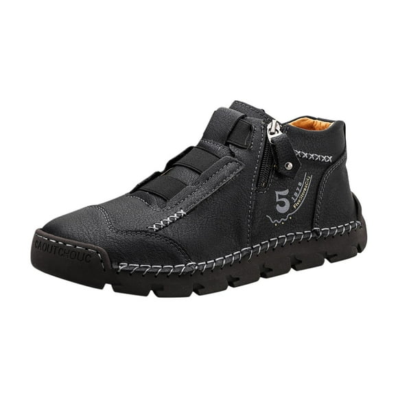 Mens Leather Shoes Casual Boots Slip On Comfortable High Top Outdoor Ankle Chukka Boots Summer Plus Size Fashion Sports Shoes Black