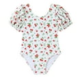 thumbnail image 2 of DAETIROS Girls One Piece Swimsuit with Puff Sleeves, White Cherry Print Quick Dry Bathing Suit for Kids 6-12 Years,Size 9-10T, 2 of 7