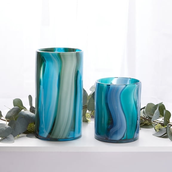 Small and  Large Blue Cylinder Glass Vase