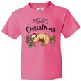 thumbnail image 3 of Inktastic Merry Christmas Cute Sloth with Santa Hat and Lights Youth T-Shirt, 3 of 5