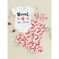 thumbnail image 2 of Infant Baby Girls Pants Outfits Letter Print Short Sleeve Romper with Strawberry Pattern Flare Trousers and Heaband Set, 2 of 8