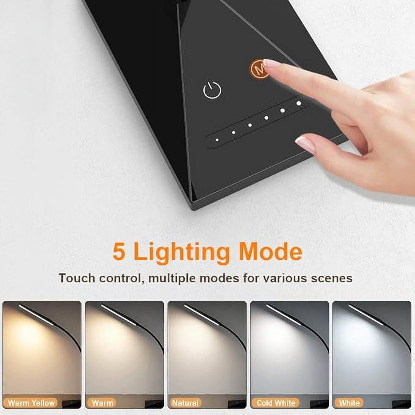 RAOYI Selfie Light,7W LED Desk Lamp with Stand Five Touch Dimming Modes Eye-Caring Reading Light Adjustable Neck Clip Night Light,Black