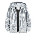 thumbnail image 2 of Holographic Jacket for Men Lightweight Long Sleeve Metallic Shiny Zip Up Hoodie Coat Outerwear with Pockets, 2 of 6