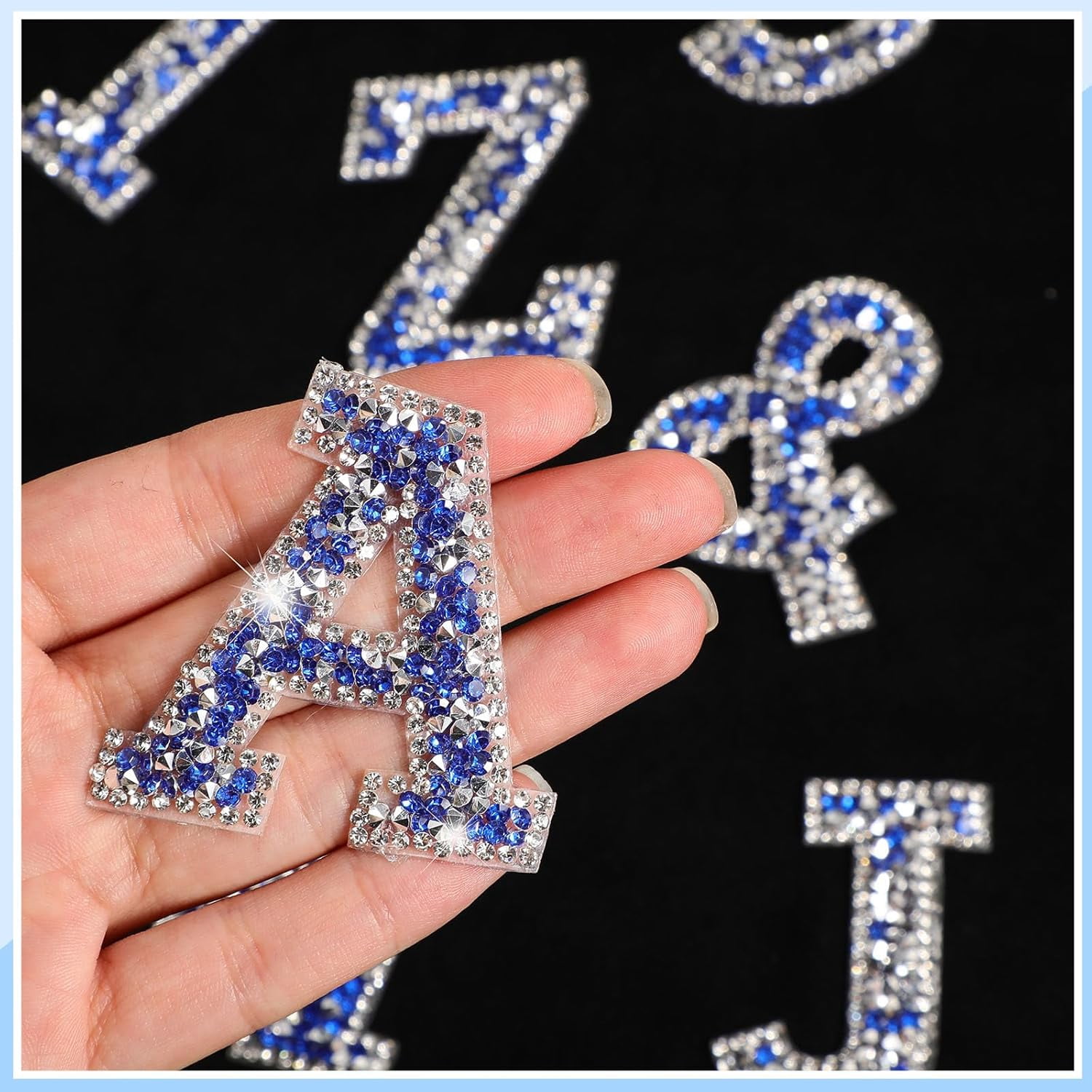 37 Pieces Rhinestone Letter Stickers Large Glitter Alphabet Crystal Number Self Adhesive Bling Stickers Iron on Letters for Art Crafts Clothing DIY Decors(Blue, White,1.97 Inch)