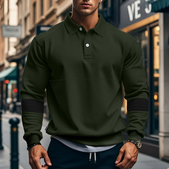 Men's Colorblock Lapel Sweatshirts Fashion Button Up Long Sleeve Loose Pullover Workout Casual Tops