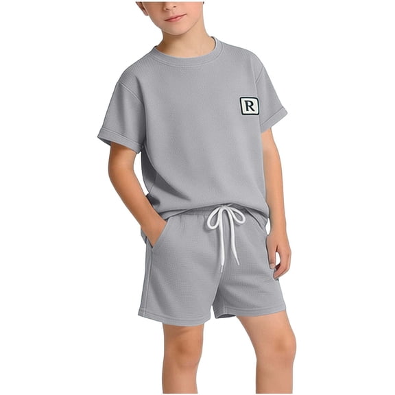 Cethrio Boys Summer Outfit Sets, 2 Piece Casual Short Sleeve Athletic Boys Clothing sets Gray Size 10