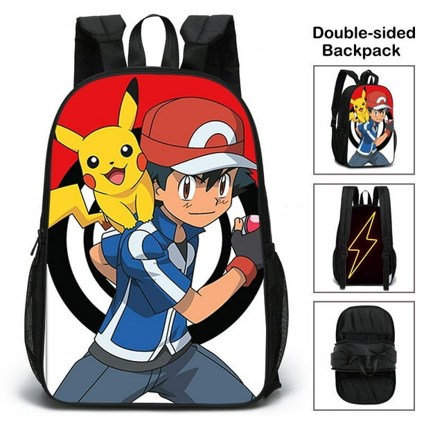 Mochila Pokemon mochilas escolares para ninos Pikachu Ash Ketchum dibujos animados de Anime bolsa de libros para estudiantes de dos caras bolsa de viaje de alta capacidad regalo hola suerte unisex