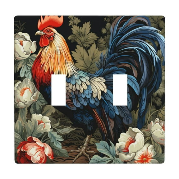 2 Gang Double Toggle Wall Plate Light Switch Cover Wallplate - Rooster Vintage black
