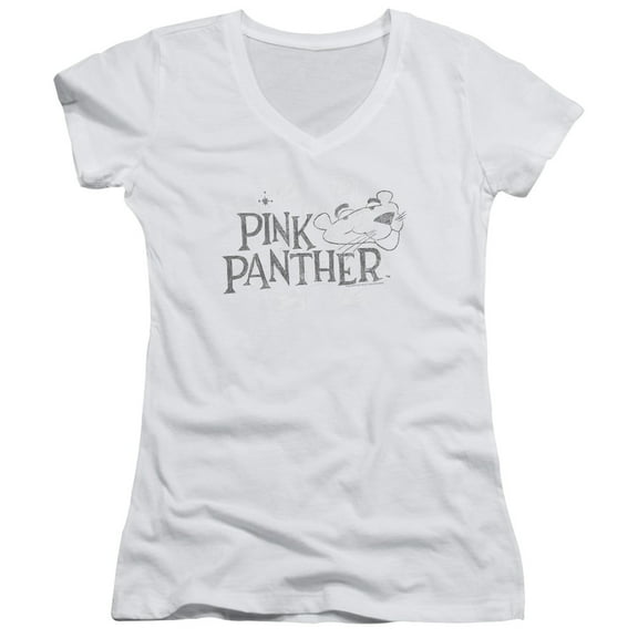 Pink Panther Sketch Logo Junior Women's V-Neck T-Shirt White