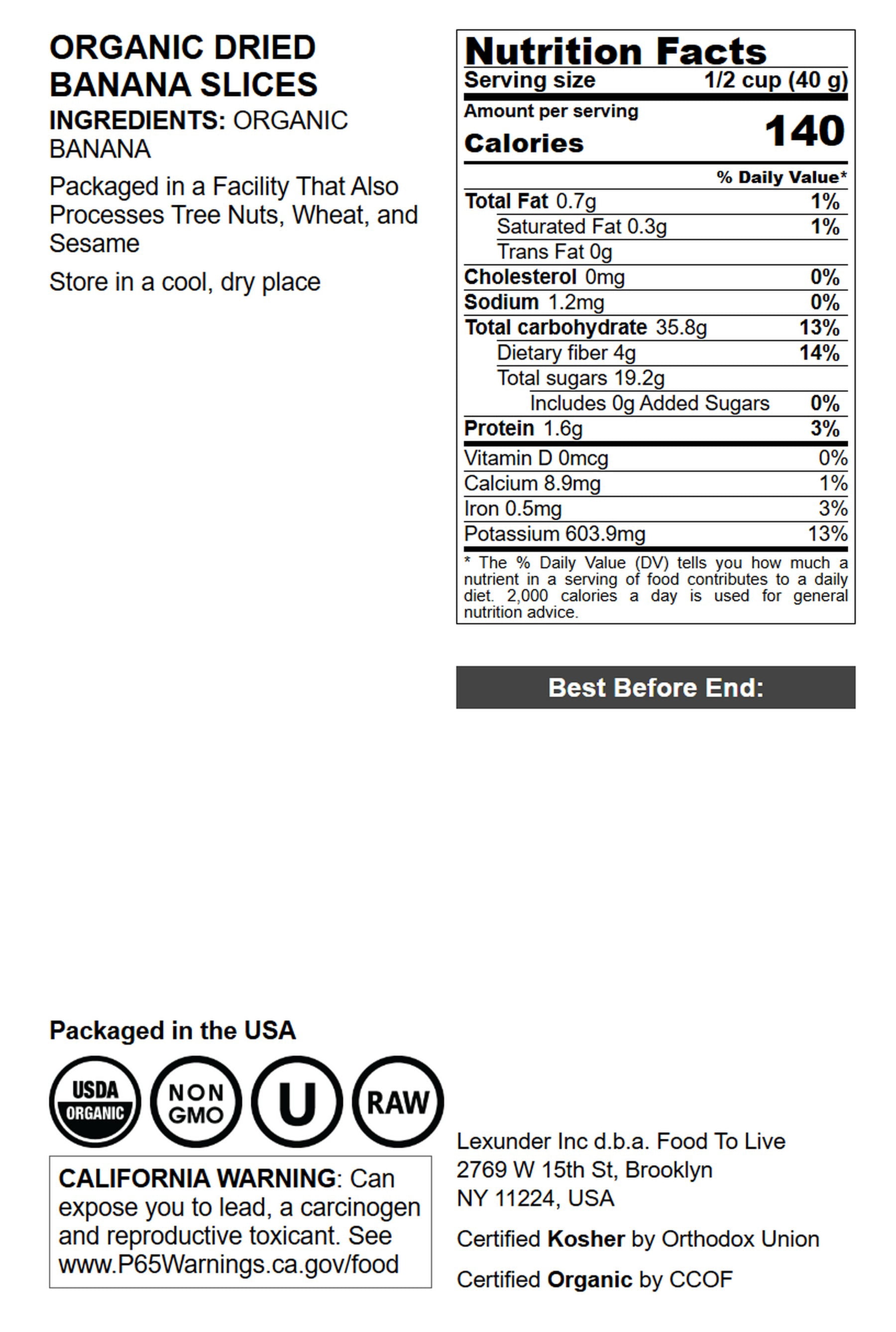 Organic Dried Banana Slices, 1.5 Pounds — Non-GMO, Raw, Vegan — by Food to Live