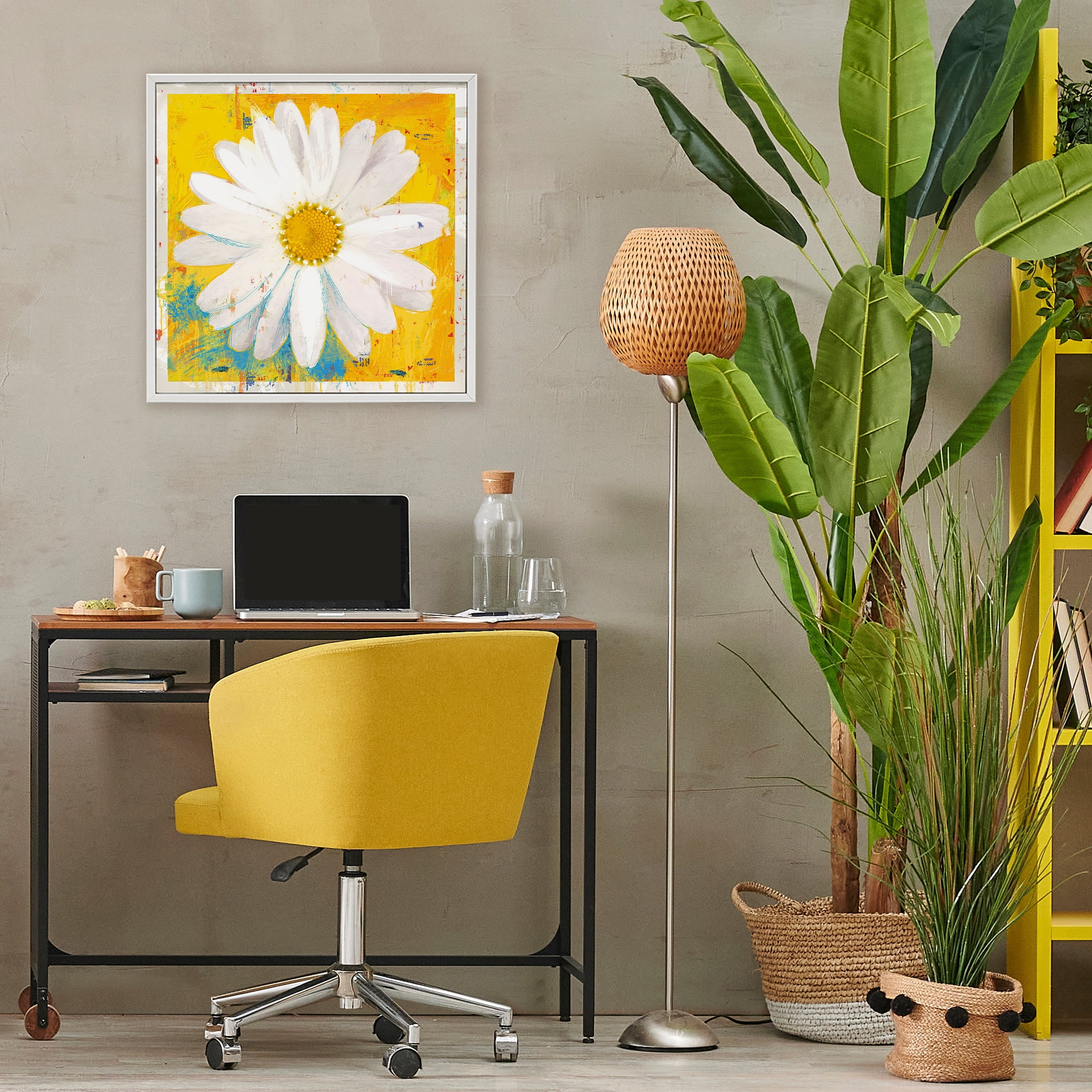 Stupell Industries Violet's Daisy on Yellow White Framed Giclee Art, design by Porter Hastings