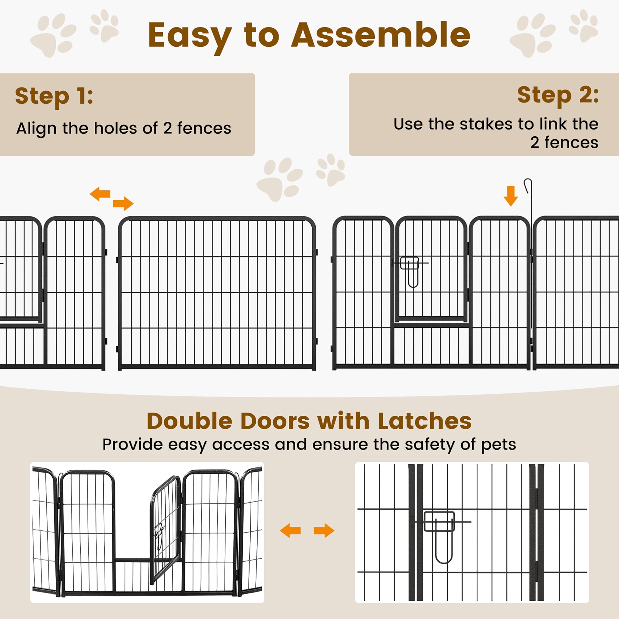 Gymax 16 Panel 24'' Height Pen Fence w/ Lock Indoor Outdoor Foldable Fencing Gate