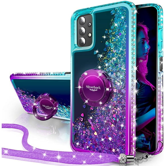 Silverback for Galaxy A32 5G Case with Ring Stand Kickstand, Women Girls Bling Holographic Sparkle Glitter Cute Cover,