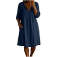 thumbnail image 3 of Horkkom Mini Dresses for Women Summer V Neck Long Sleeve Sundresses Solid Color Loose Casual Beach Dresses with Pockets XL, 3 of 7