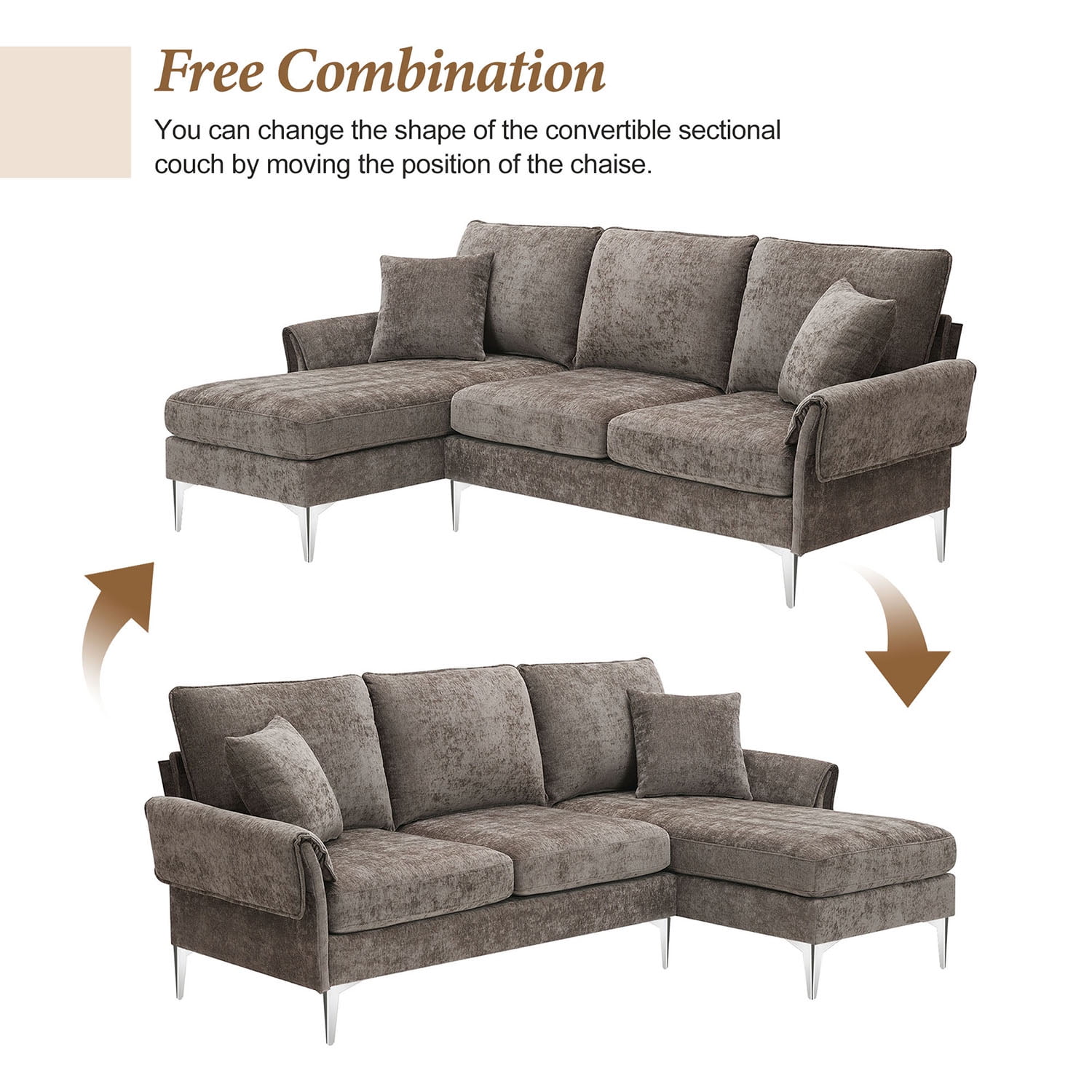 Kadyn 84 " Convertible Sectional Sofa, Modern Chenille L-Shaped Sofa Couch with Reversible Chaise Lounge and Pillows , Fabric Sofa for Living Room, Espresso Kadyn 84 " Convertible Sectional Sofa, Modern Chenille L-Shaped Sofa Couch with Reversible Chaise Lounge and Pillows , Fabric Sofa for Living Room, Espresso