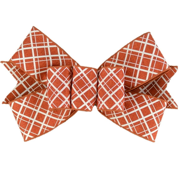 Fall Bow, Autumn Bows for Wreaths, Rust Orange Fall Thanksgiving Plaid Wreath Bow - Wreath Embellishment for Making Your Own - Farmhouse Already Made