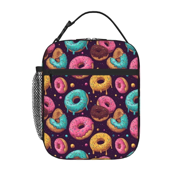 Donuts Pattern Lunch Bag,Insulated Lunch Bag, Portable Lunch Box Thermal Tote Bag with Zipper, Reusable Cooler Bag with Carry Handle for Daily Use Travel Picnic Commuting