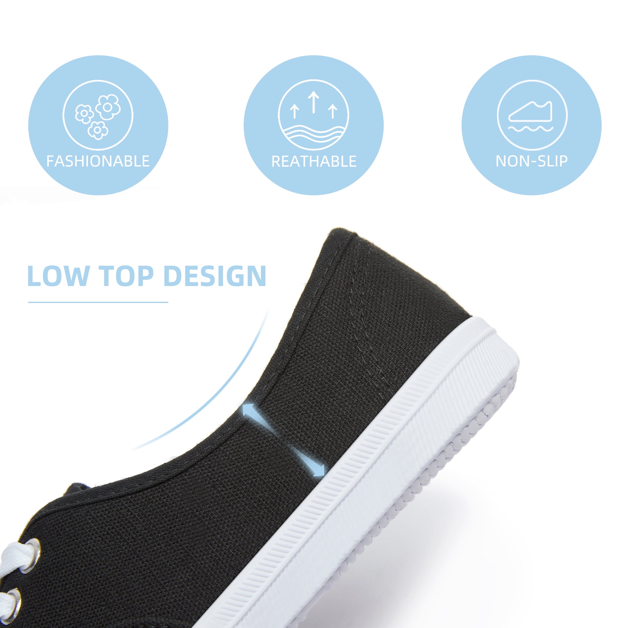 Obtaom Women’s Canvas Sneakers Fashion Lace Up Canvas Shoes,Low Top Casual Flat,Lightweight Tennis Shoes.(Black,US10)