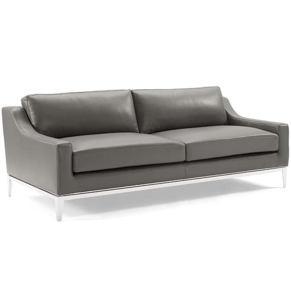 Modway Harness 83.5" Modern Stainless Steel and Leather Sofa in Gray