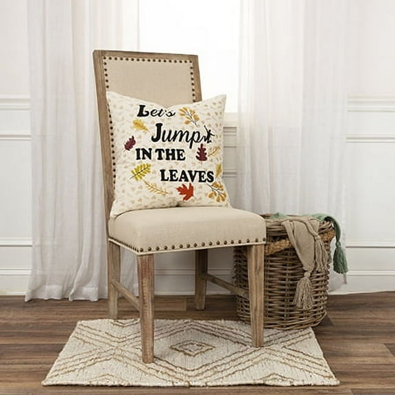 Rizzy Home Harvest Natural/Multicolor Sentiment - "Let's Jump In The Leaves" Cotton 20"x20" Poly Filled Decorative Throw Pillow