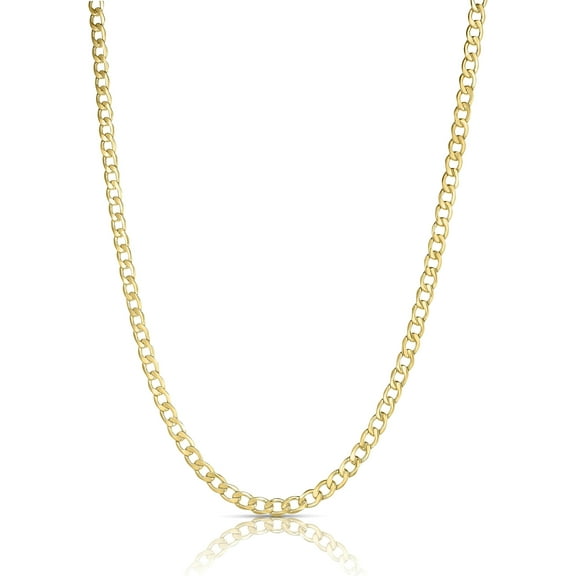 Floreo 10k Yellow Gold 3mm Hollow Cuban Curb Link Chain Necklace - 30 inch