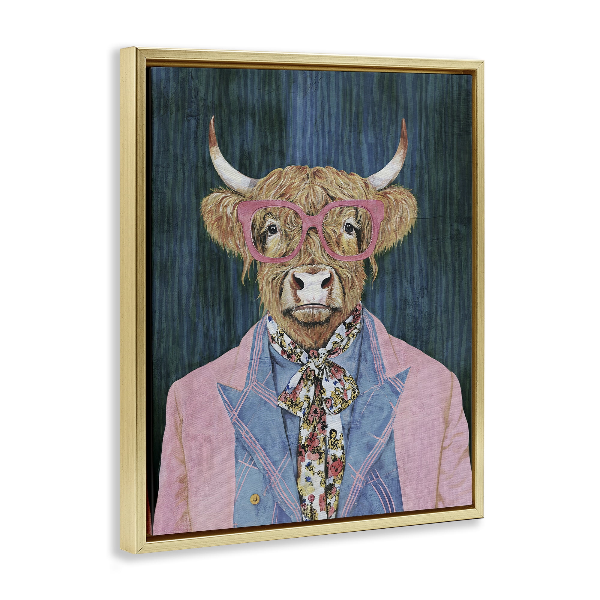 Stupell Industries Gentle Bull Portrait Gold Framed Floater Canvas Wall Art, design by Svetlana Aleynikova