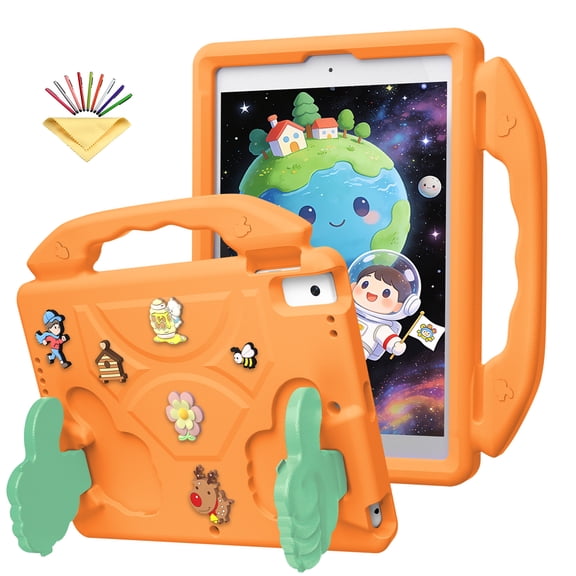 Becova Kids Case for iPad 9th/8th/7th Generation 10.2 inch 2021/2020/2019, iPad Air 3rd Gen 10.5 inch 2019/iPad Pro 10.5" 2017 Cover with Kickstand/Handle Shockproof Lightweight Cover, Orange