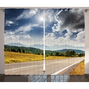 Landscape Curtains 2 Panels Set, American Desert Abandoned Road Hot Sunny Clouded Weather Art Image, Window Drapes for Living Room Bedroom, 108W X 96L Inches, Taupe Amber Green Grey, by Ambesonne