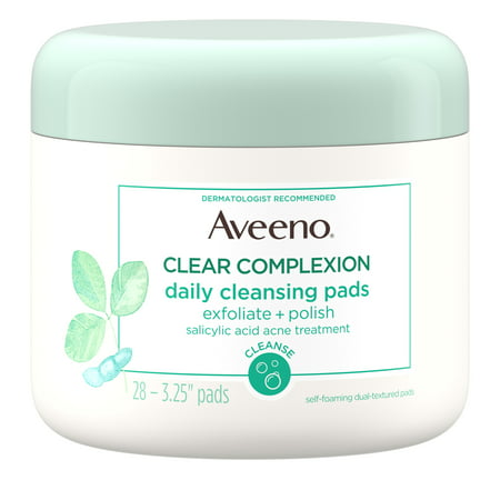 Aveeno Clear Complexion Daily Facial Cleansing Pads, 28 (Best Toner For Sensitive Acne Prone Skin)